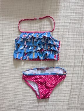 Girls' Two-Piece Pink & Blue Ruffle Swim Set